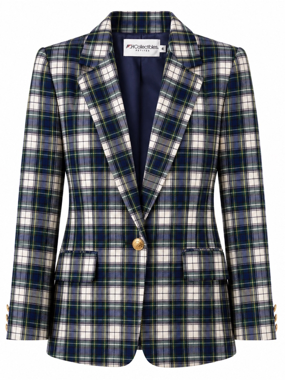 JH Collectibles Plaid Blazer Women Petite 4 Blue Green Tartan Preppy‎ Vintage - Picture 2 of 11